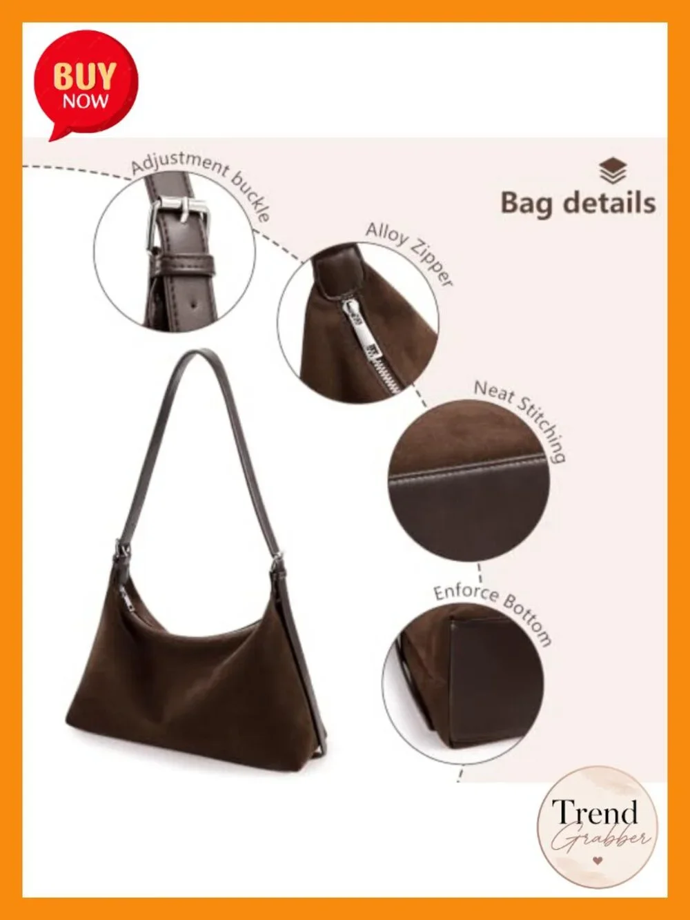 Faux Suede Crescent Hobo Bag Convertible Crossbody Tote Purse